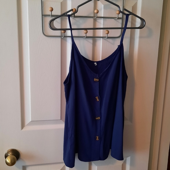 Size L Dark Blue Cotton Button Down Tank Top - Picture 3 of 7